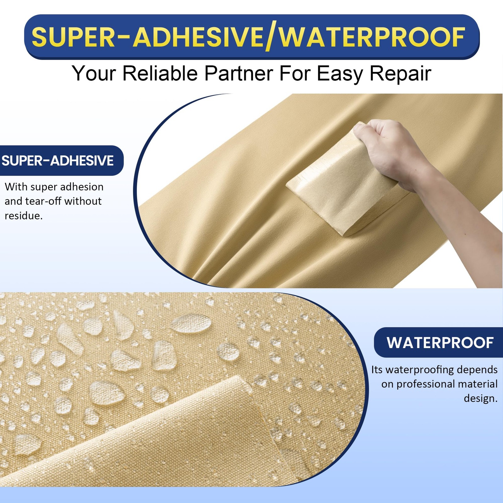 Self-Adhesive Canvas Repair Tape, 4″ x 79″ Waterproof x 79″, Beige