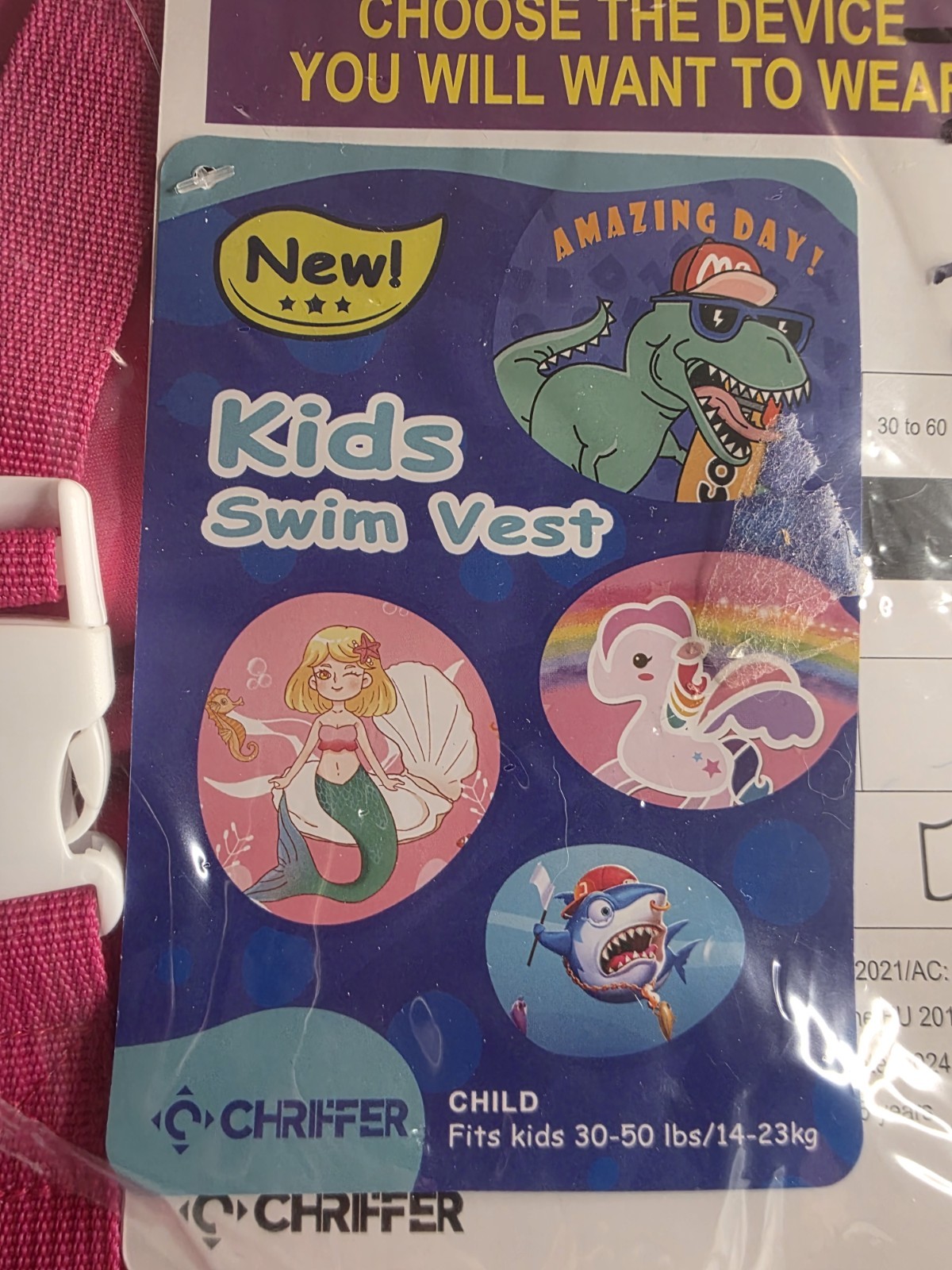 PINK Kids Swim Vest / Life Jacket for 30-50 Pounds, Easy On/Off Zipper, Boating