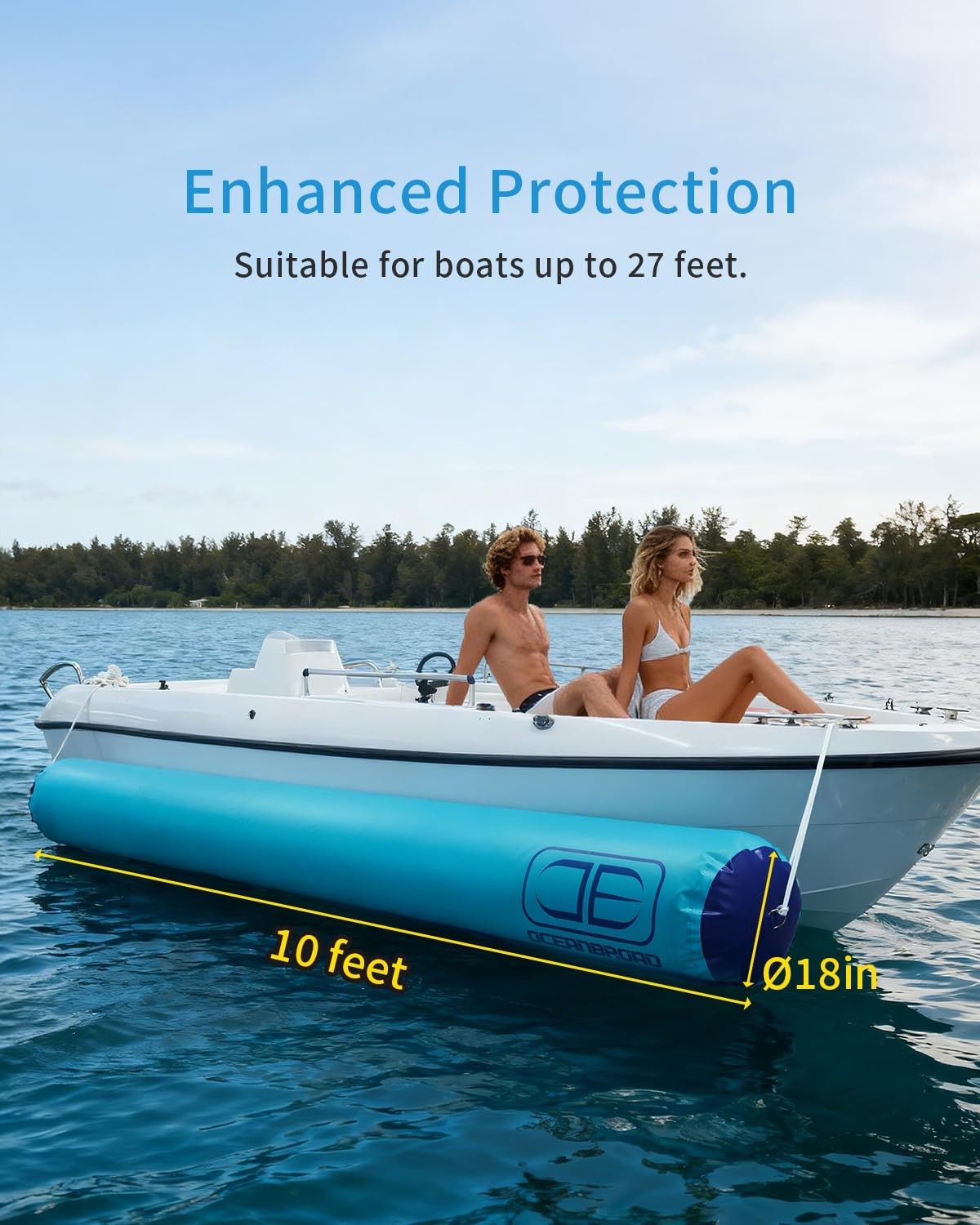 OCEANBROAD Inflatable Boat Fenders 10ft x 18″ Bumpers for Pontoon Blue