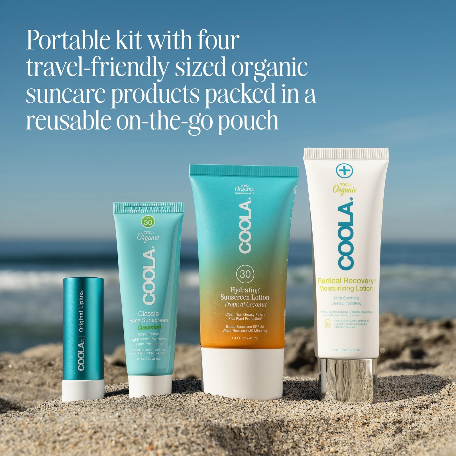 COOLA Organic Sunscreen and Lip Balm SPF 30 Sun Essentials Kit, Dermatologist…