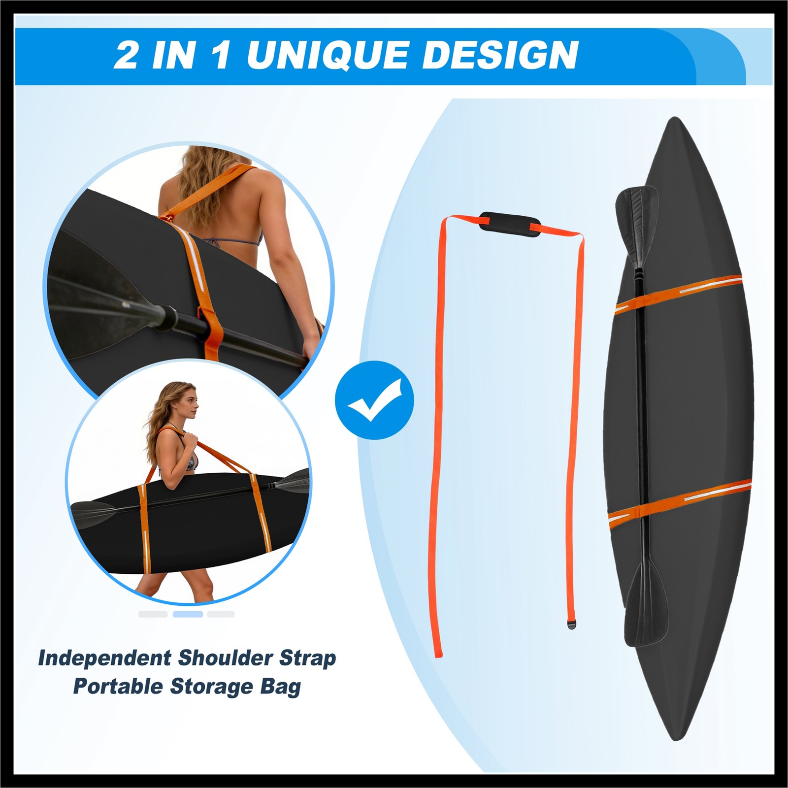 Heavy Duty Kayak Cover Waterproof UV Protection Fit for 10.8ft-12ft Black