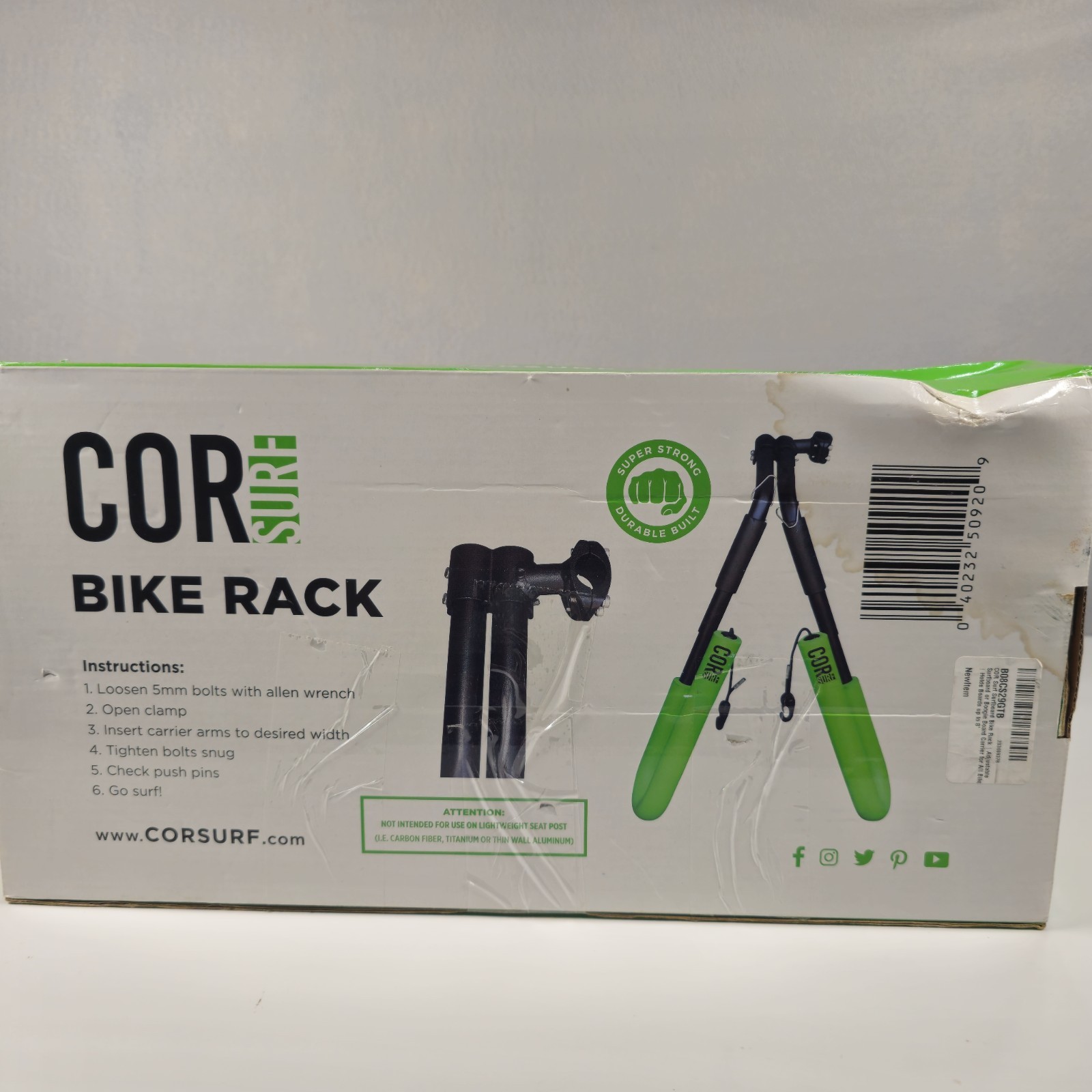 COR Surf Bike Surfboard Rack Seat Post Mount Adjustable Green/Black