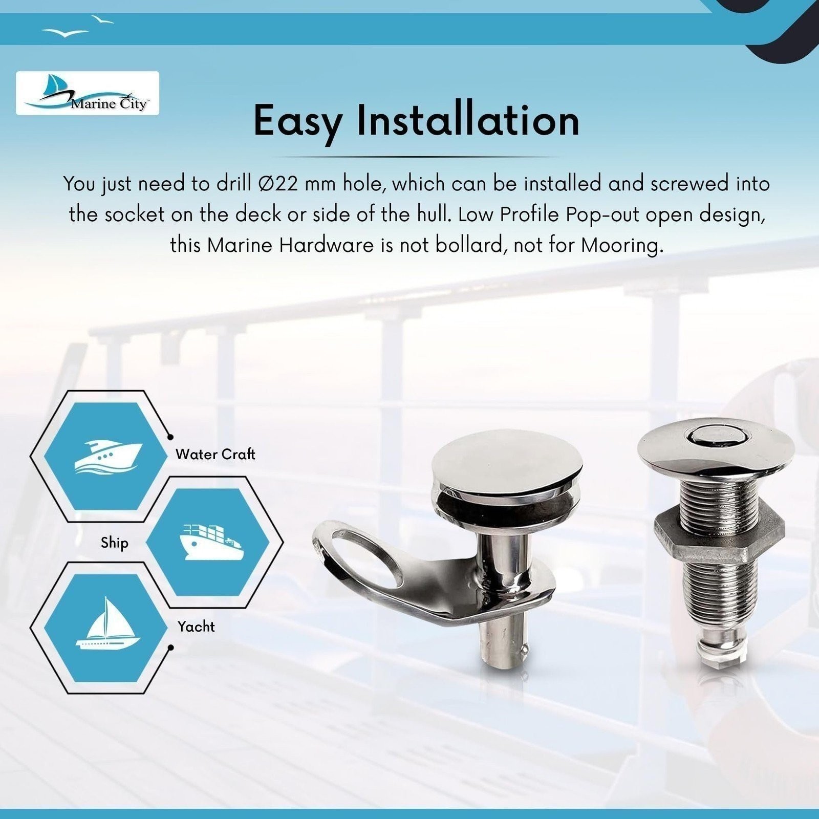 MARINE CITY Retractable Pop-Out Fender Cleat – 316 Stainless Steel for Boat