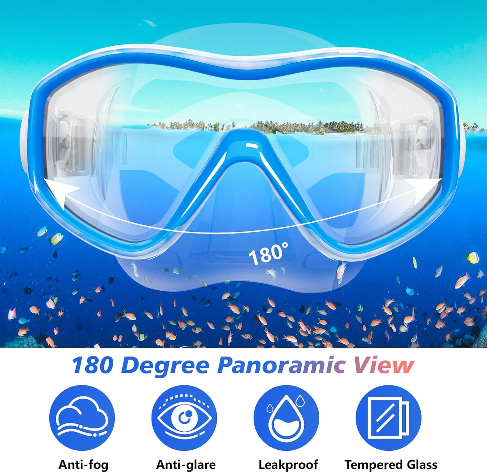 Kids Snorkel Mask Set for Ages 5-15, Tempered Glass Lens, Adjustable Fit, Dry