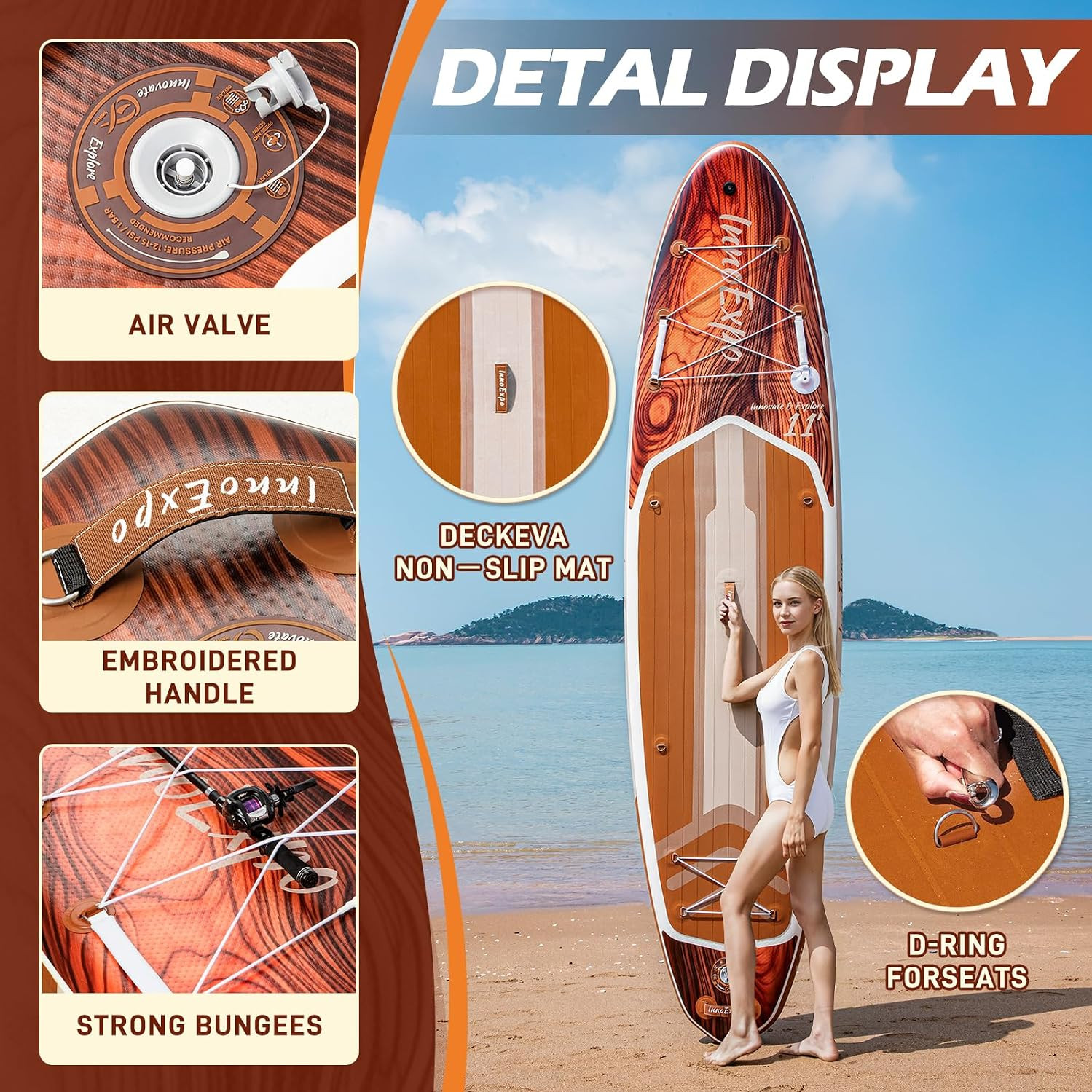 11′ Inflatable Stand Up Paddle Boards with Premium Accessories, Wide Stable