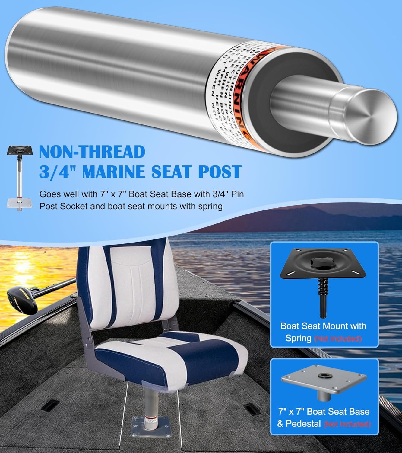 For 3/4″ Boat Seat Pin Post Aluminum Extension Pedestal Pole Marine Base Mount
