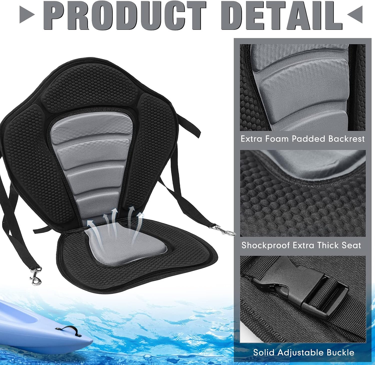 Lewtemi 2 Pack Kayak Seats with Back Support Adjustable Sit on Top Padded Boat S