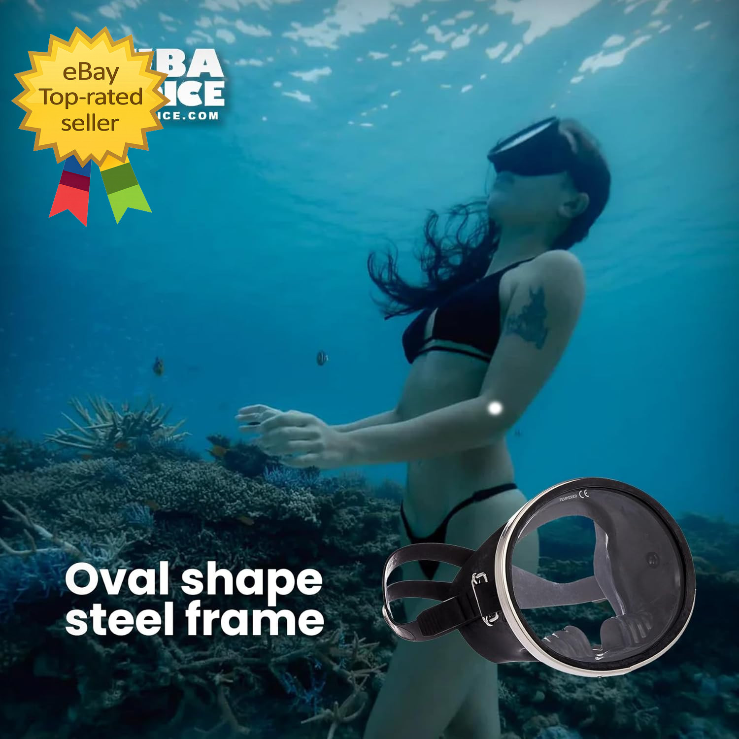 Scuba Diving Mask Oval Tempered Glass Snorkel Mask RubberFrame Adults Underwater