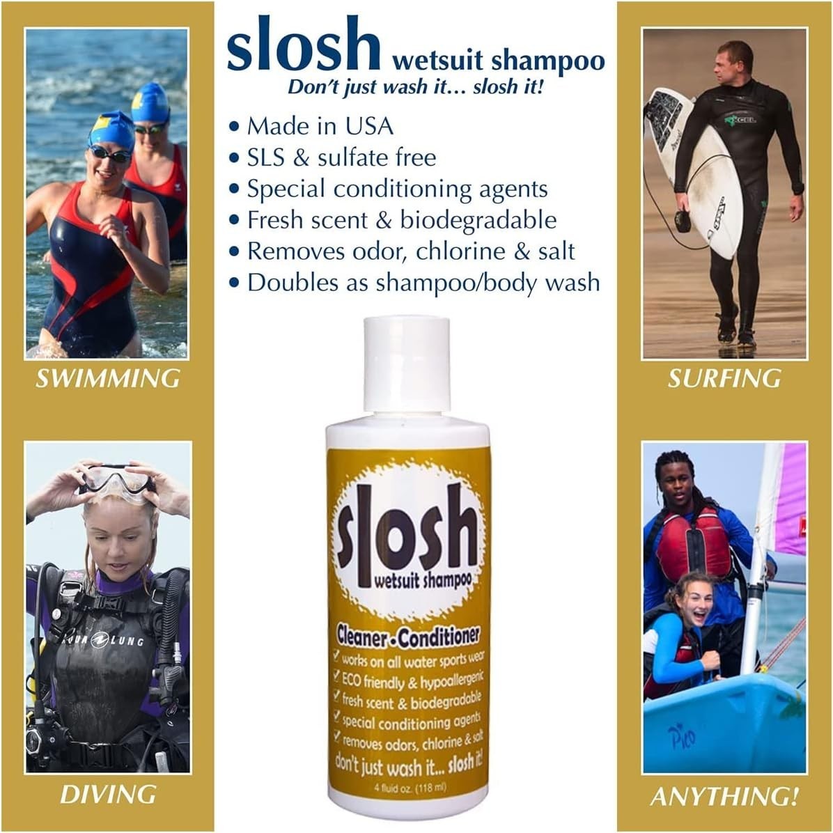 JAWS Slosh Wetsuit Shampoo Cleaner Conditioner 1 fl. oz. Scuba Dive Travel Size