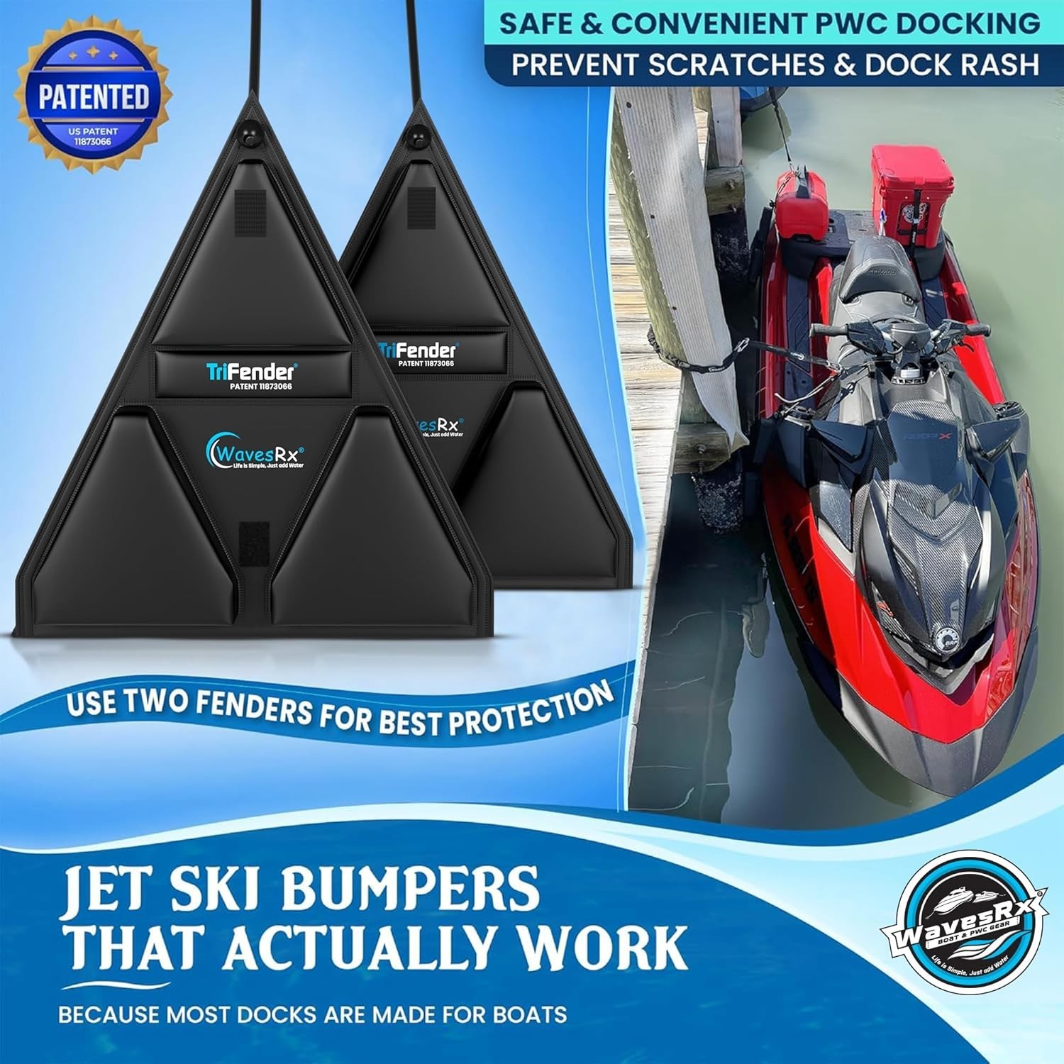 WAVESRX PWC Fender Bumper & Soft Loop Cleats for Safe and Convenient Jet Ski Doc