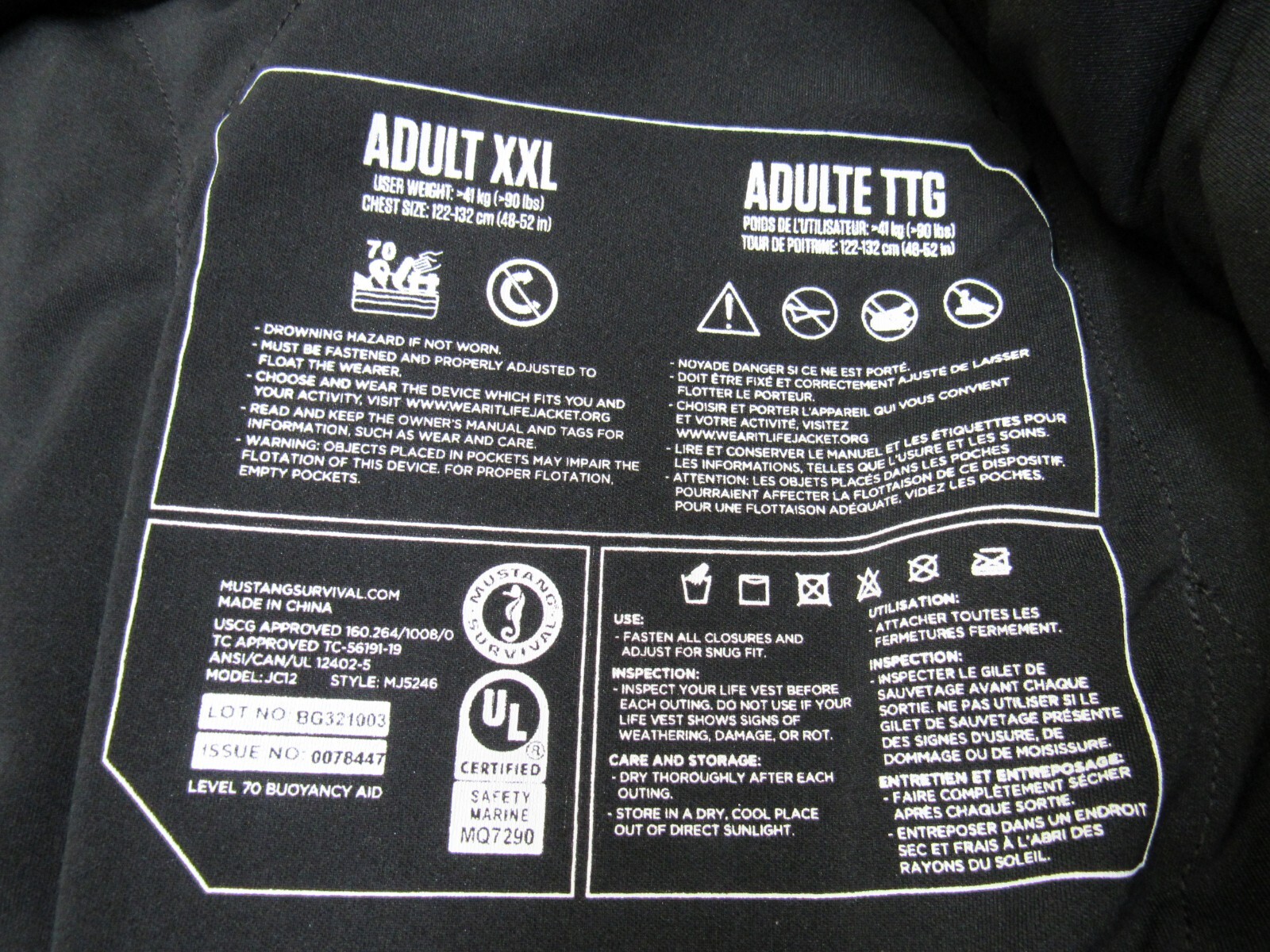 Mustang Survival MJ5246 Catalyst Flotation Jacket Coat XXLARGE (2X) Black NWT