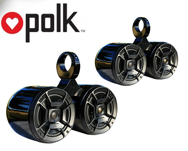 2 x Twin Black Coated Wakeboard Tower Speaker Polk DB652 300W Marine Speaker