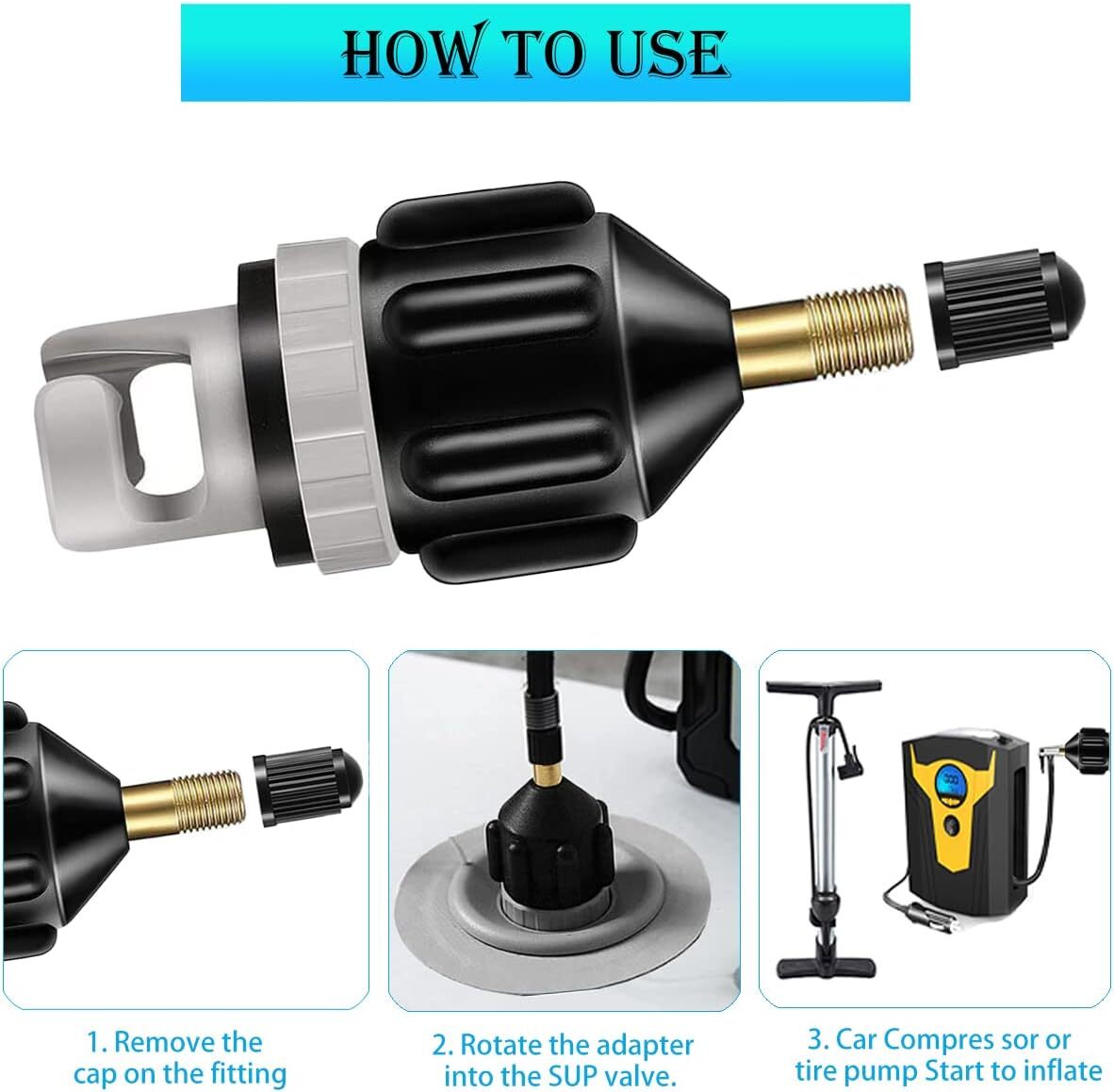 SUP Pump Adapter Inflatable Boat Air Valve Adaptor Paddle Board for Canoe Kayak