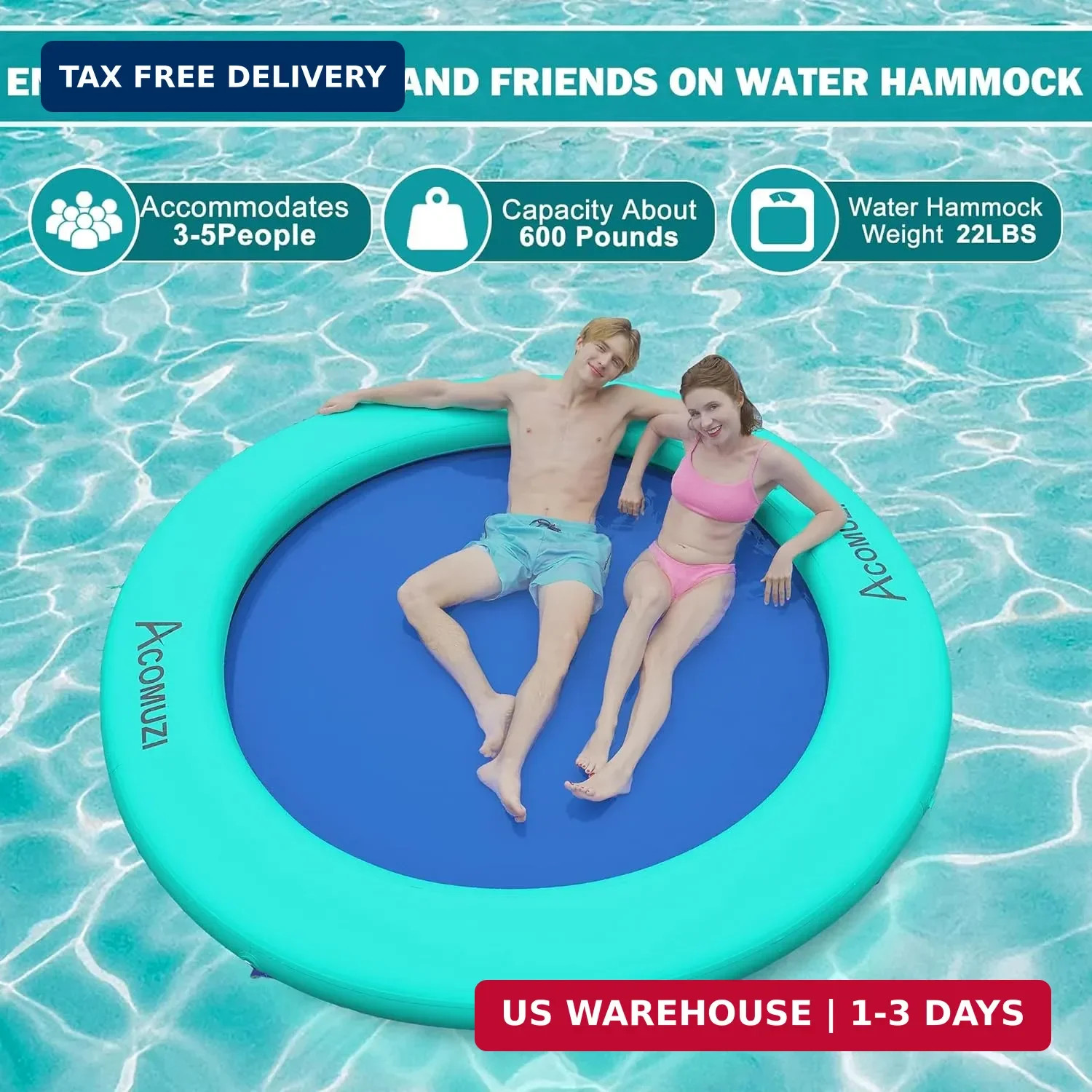 4/6/8/10/12FT Water Hammock Inflatable Floating Dock, Round Floating Ring Lake F