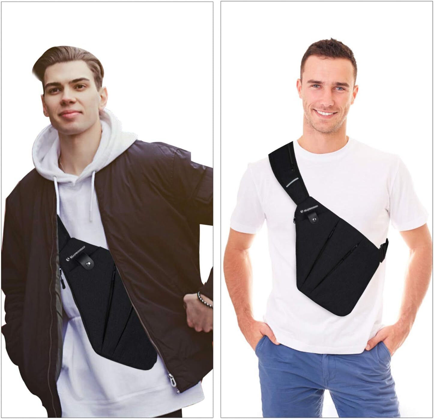 MAYMOONER Men Small Sling Shoulder Crossbody Bag Anti-theft One Strap Black