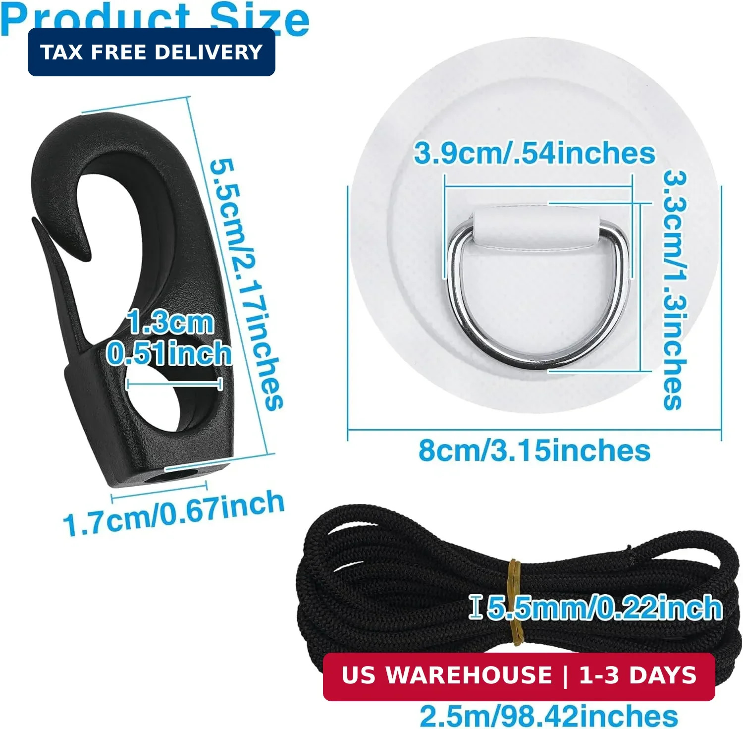 Stainless Steel D-Ring Patch Kit, PVC Paddle Board D-Rings for Kayak, Inflatable
