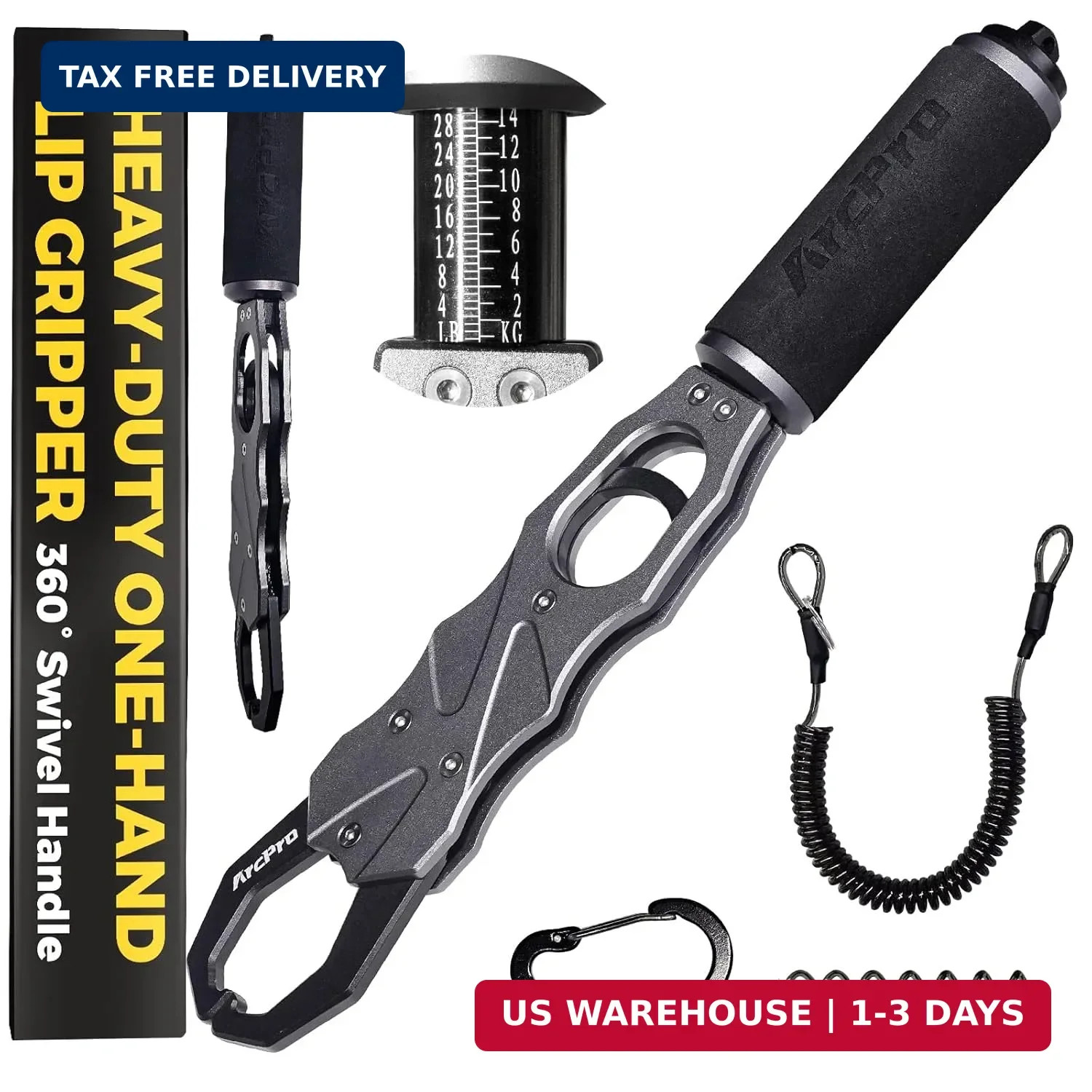 2-in-1 Fish Lip Gripper, One-Finger Operation Aluminum Alloy Fish Gripper with S