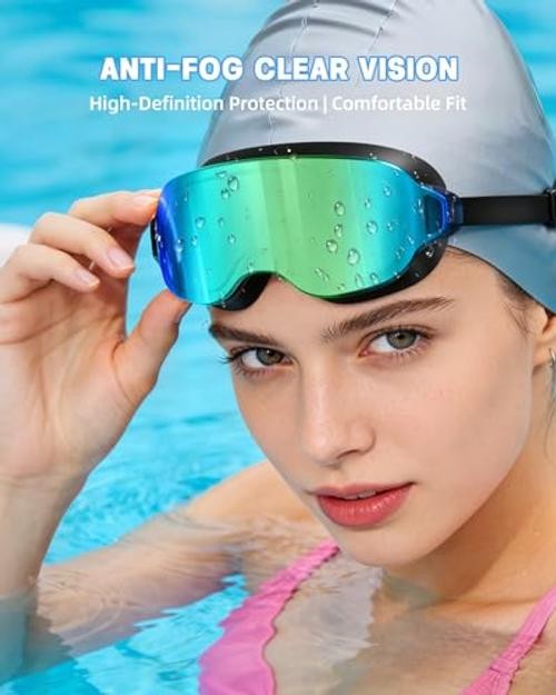 2-Pack Swim Goggles for Black/Iridescent Gold Plated + Black/Silver Plated