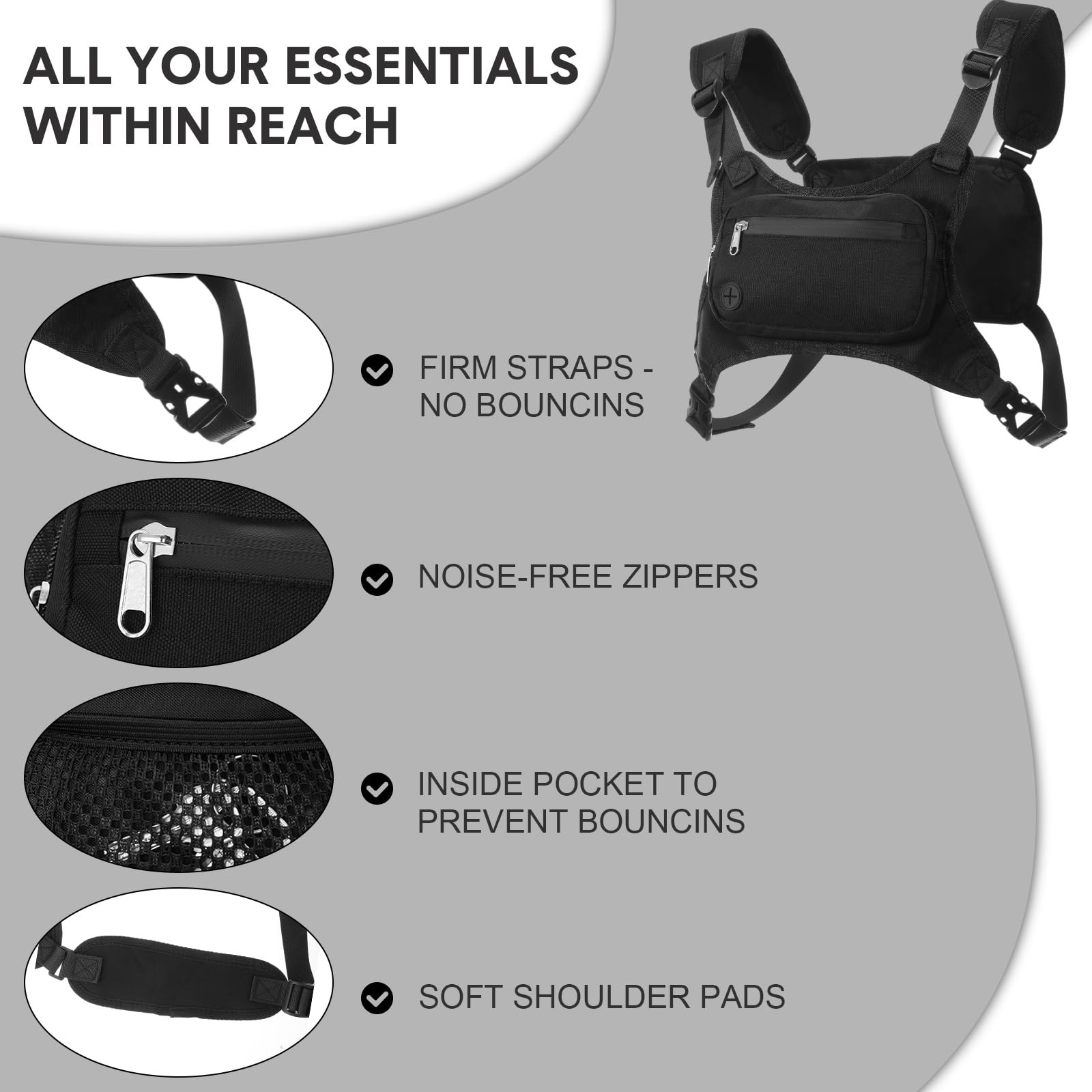 Hsei 3 Water Resistant Chest Bag for Men 7.01 x x 4.02 inches, black