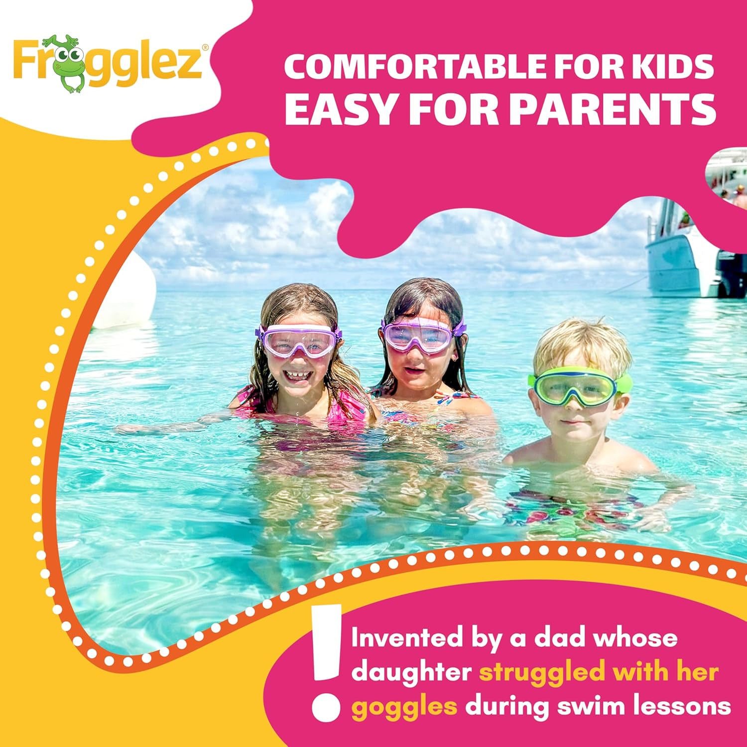Frogglez Youth Wide View Anti-Fog Crystal Clear Swim Goggle Mask for Kids under