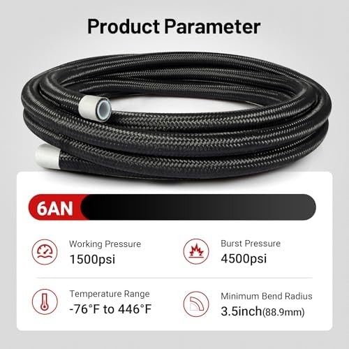 6AN PTFE Fuel Line Kit, AN6 E85 Nylon Braided Fuel Hose kit 20FT Black