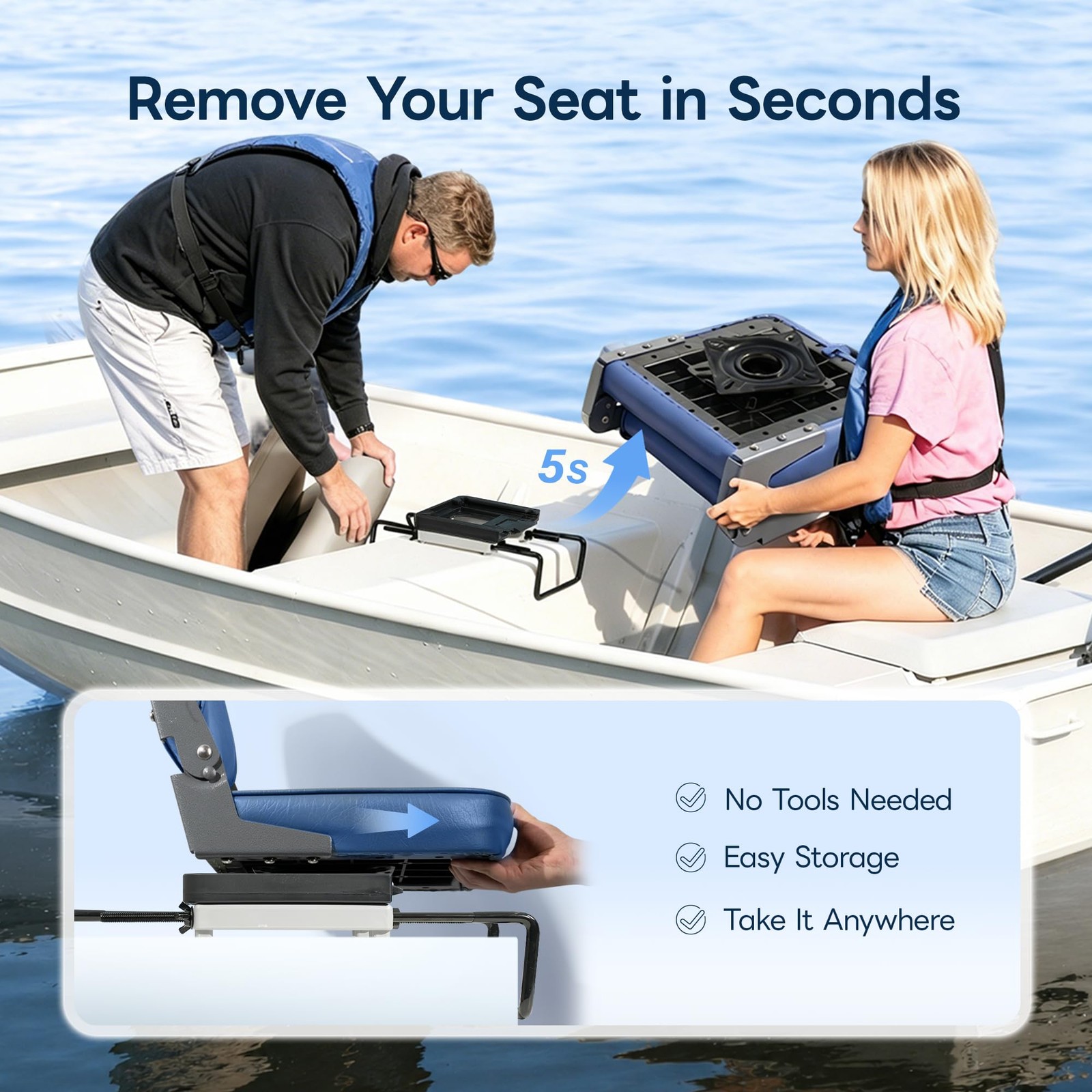 marinexplore 2 Pack Clamp On Boat Seat Mounts with Swivel Quick Release Base …