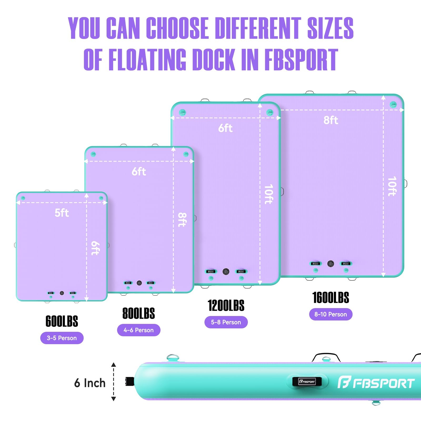 FBSPORT Inflatable Floating Dock Lake Floats for 6 x 5 ft, Green/Purple