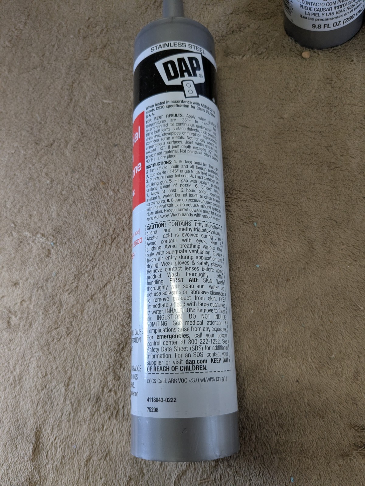 Lot of 4 DAP Commercial Kitchen 100% Silicone Sealant, 9.8 Oz, Stainless Steel