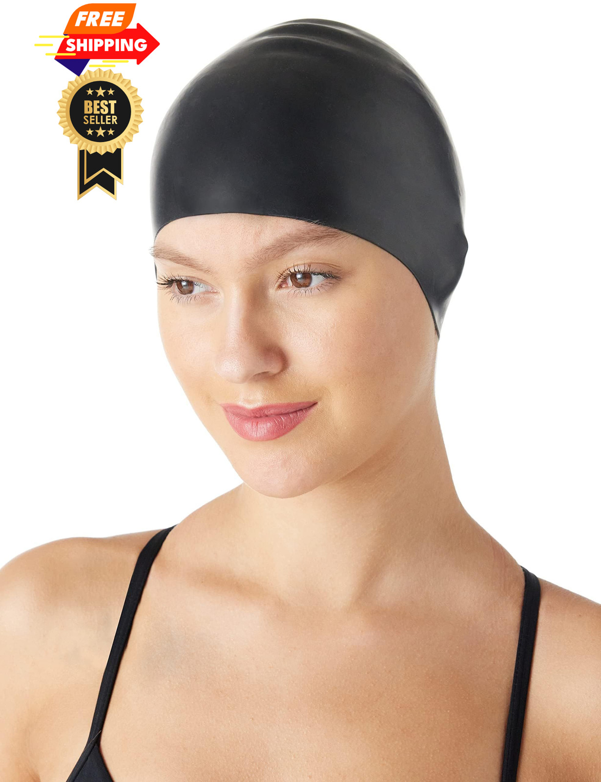 Amazon Basics Silicone Swim Cap to Keep Hair Dry, Unisex, Soft, 1 Pack, Black