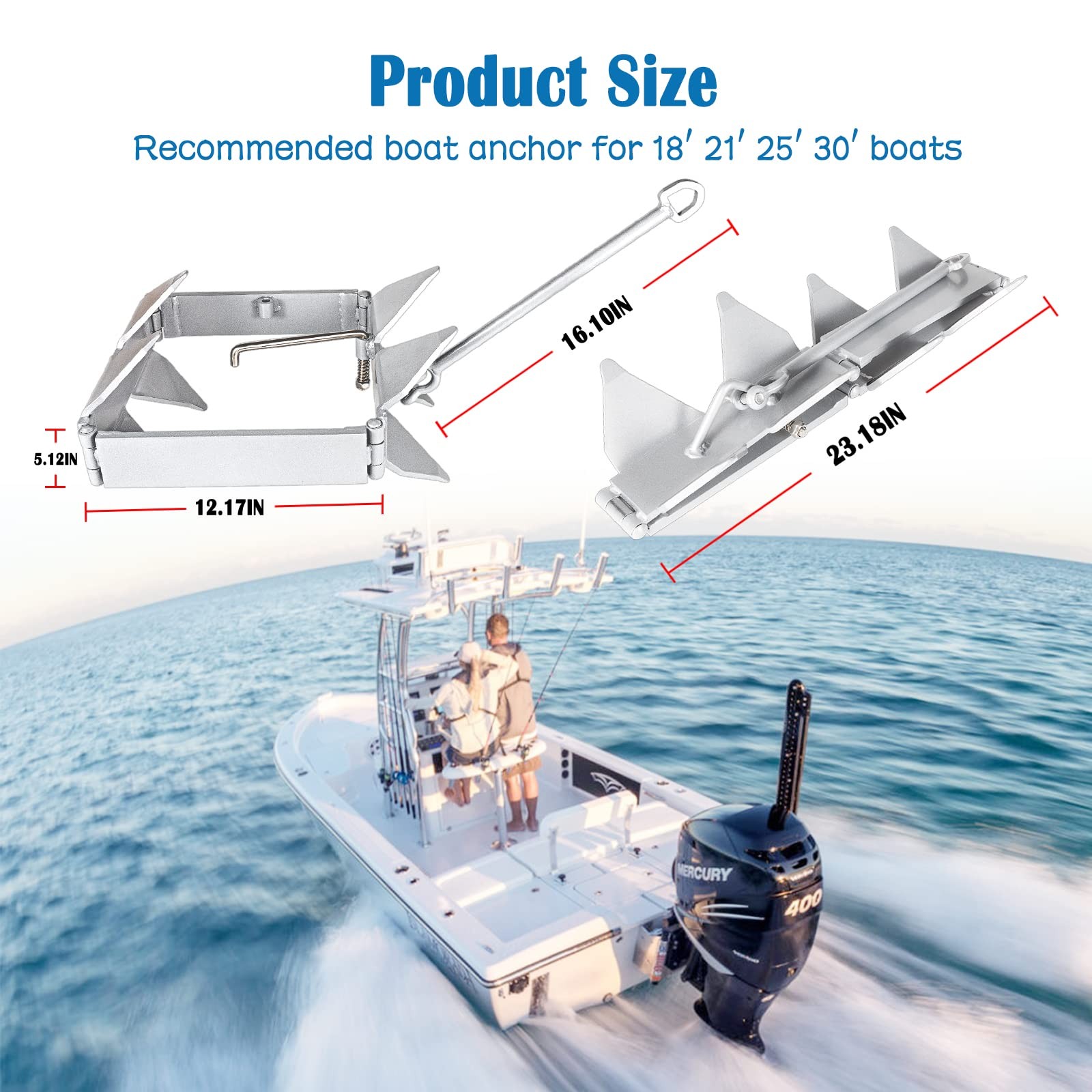 Box Fold Hold Anchor for Boats 18-30 Feet – 20 lb, High Strength Galvanized S…
