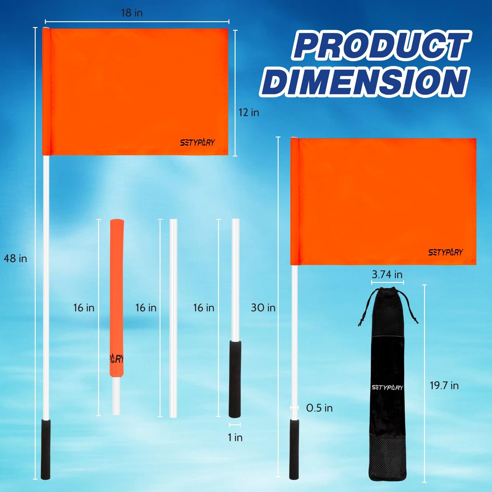 SETYPARY 48 Inch Orange Boat Flag with 3 Section Pole,