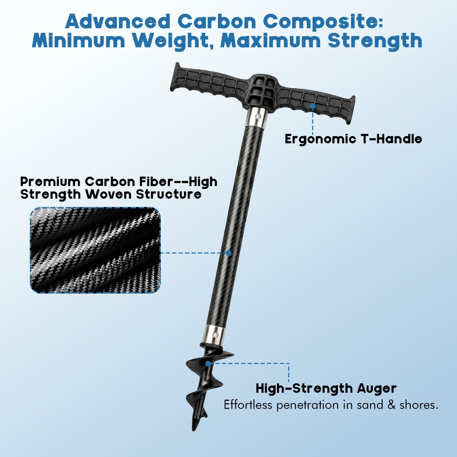Heavy-Duty Carbon Fiber Sand Anchor with Nylon Auger for Kayak, Jet Ski & Paddle