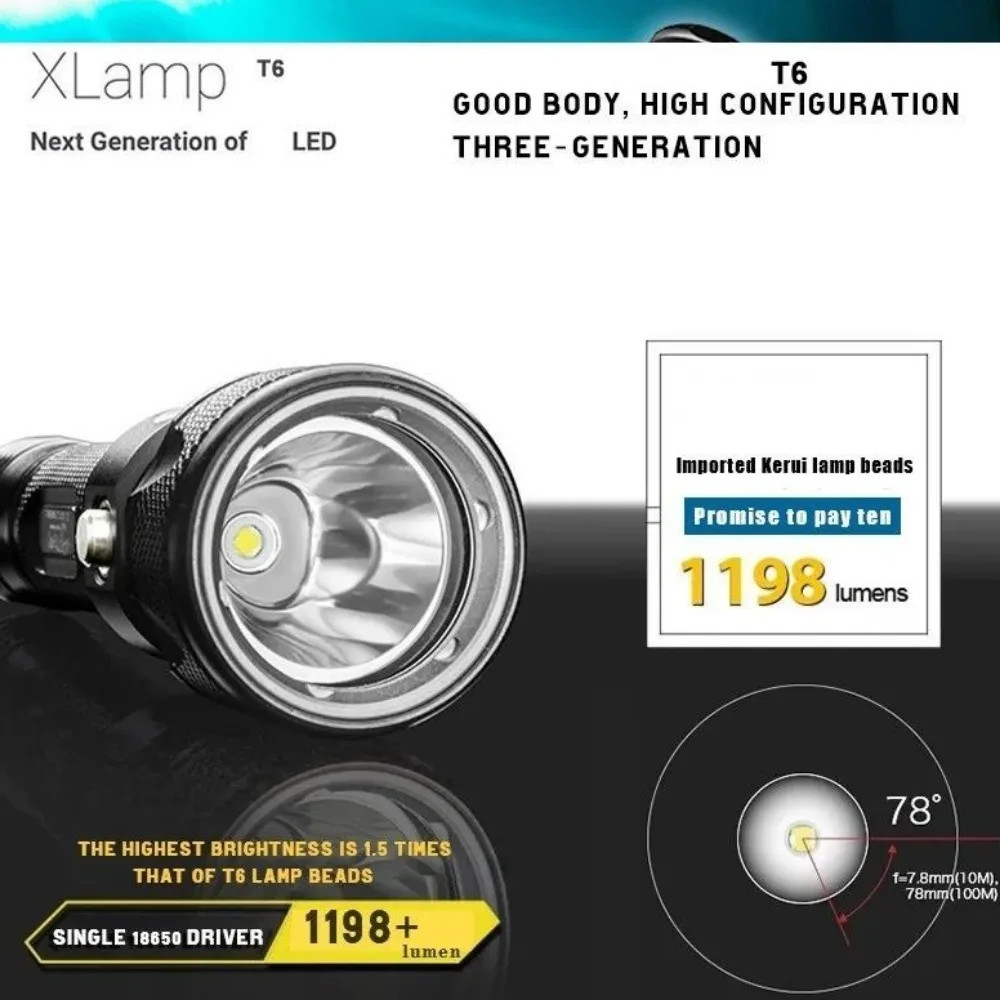 Professional Diving Flashlight 100M Depth Scuba Dive Handlamp Powerful Torch