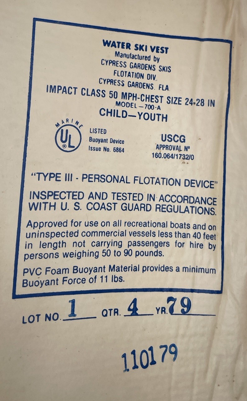 Vintage Pro Tech By Cypress Gardens Size Small 24″-28″ 1979 FOAM PVC Life Vest