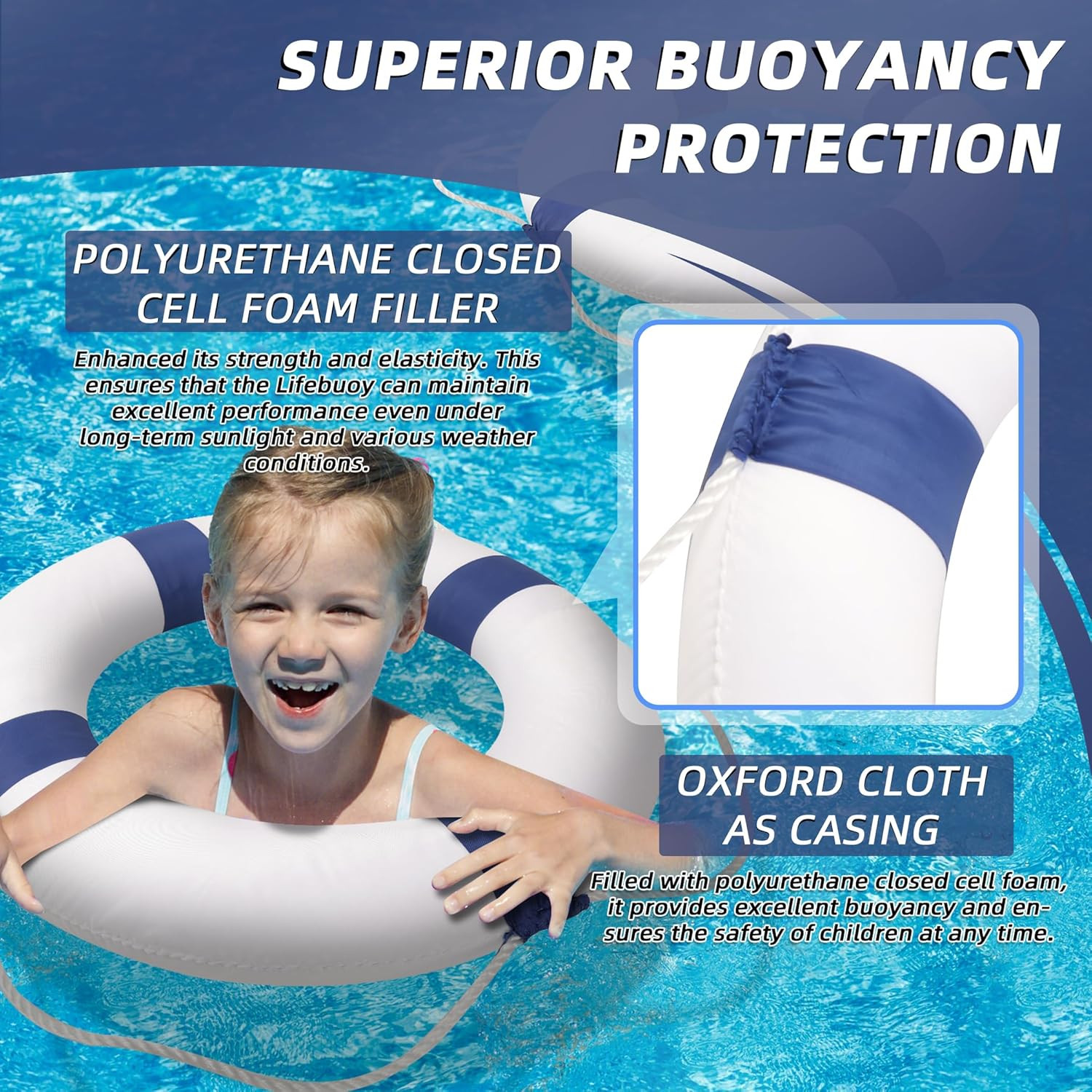20″ Foam Life Preserver Ring with 98.4Ft Floating Lifesaving Rope, Throwable Flo