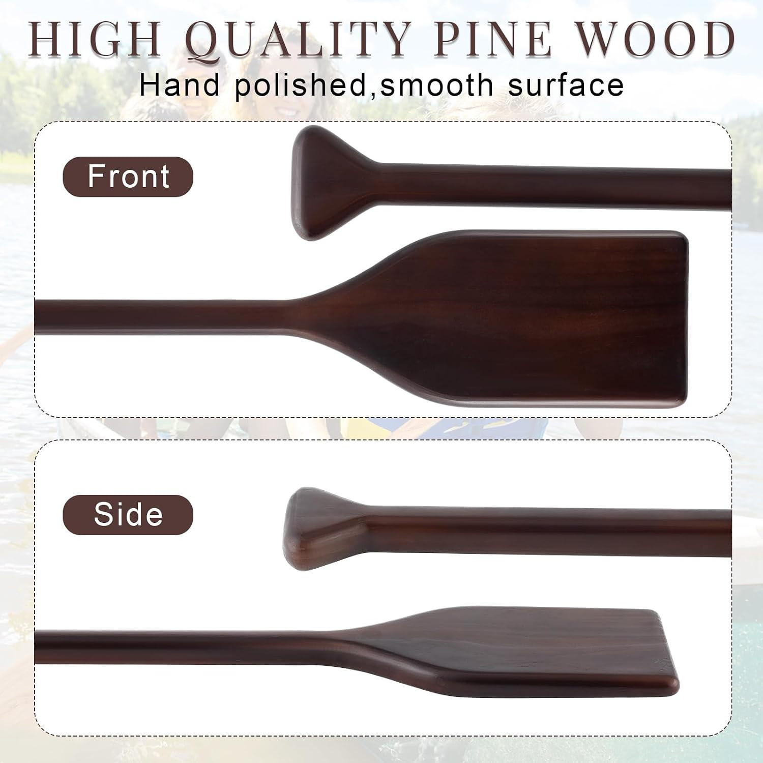 2 Pcs 2.5-4Ft Wooden Canoe Oar Paddle, 30-48” Solid Pine Paddle Canoe, for Kaya