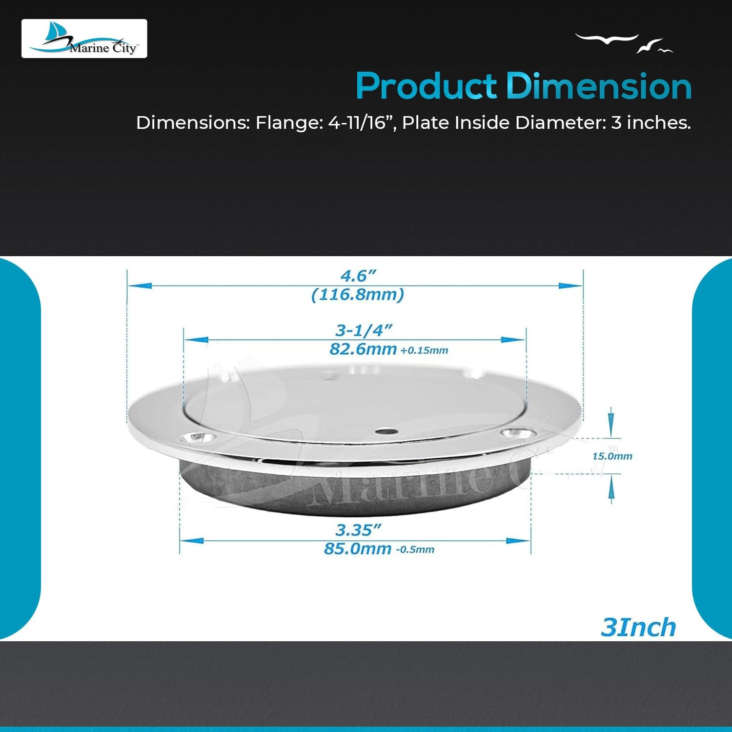 CITY 3-Inch Inspection Deck Plate with Rubber O-Ring, 316 Stainless Steel – D…