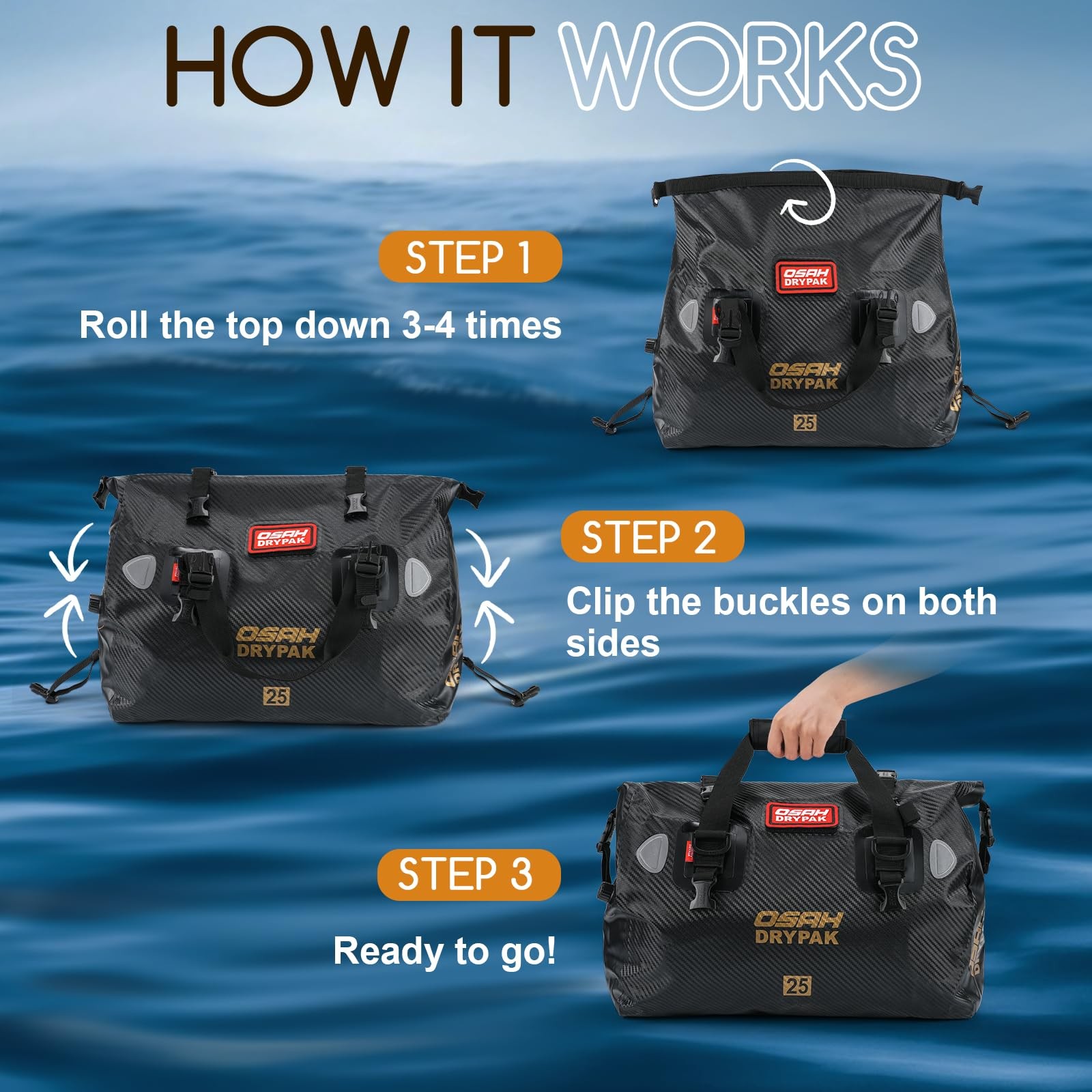 Waterproof Duffel Bag – Motorcycle Dry Tail with 25L, Carbon Fibre