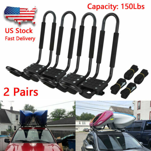 2 Pairs Kayak Carrier Boat Ski Surf Snowboard Roof Mount Car Cross J-Bar Rack