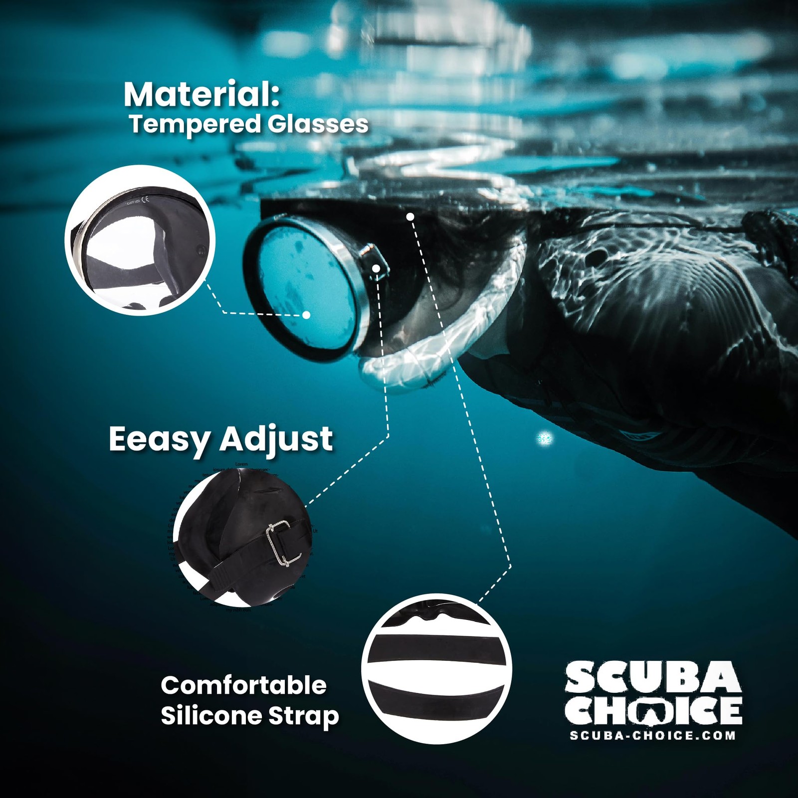 Spearfishing Dive Mask – Rubber, Tempered Glass, Stainless Steel Frame, Blacktt