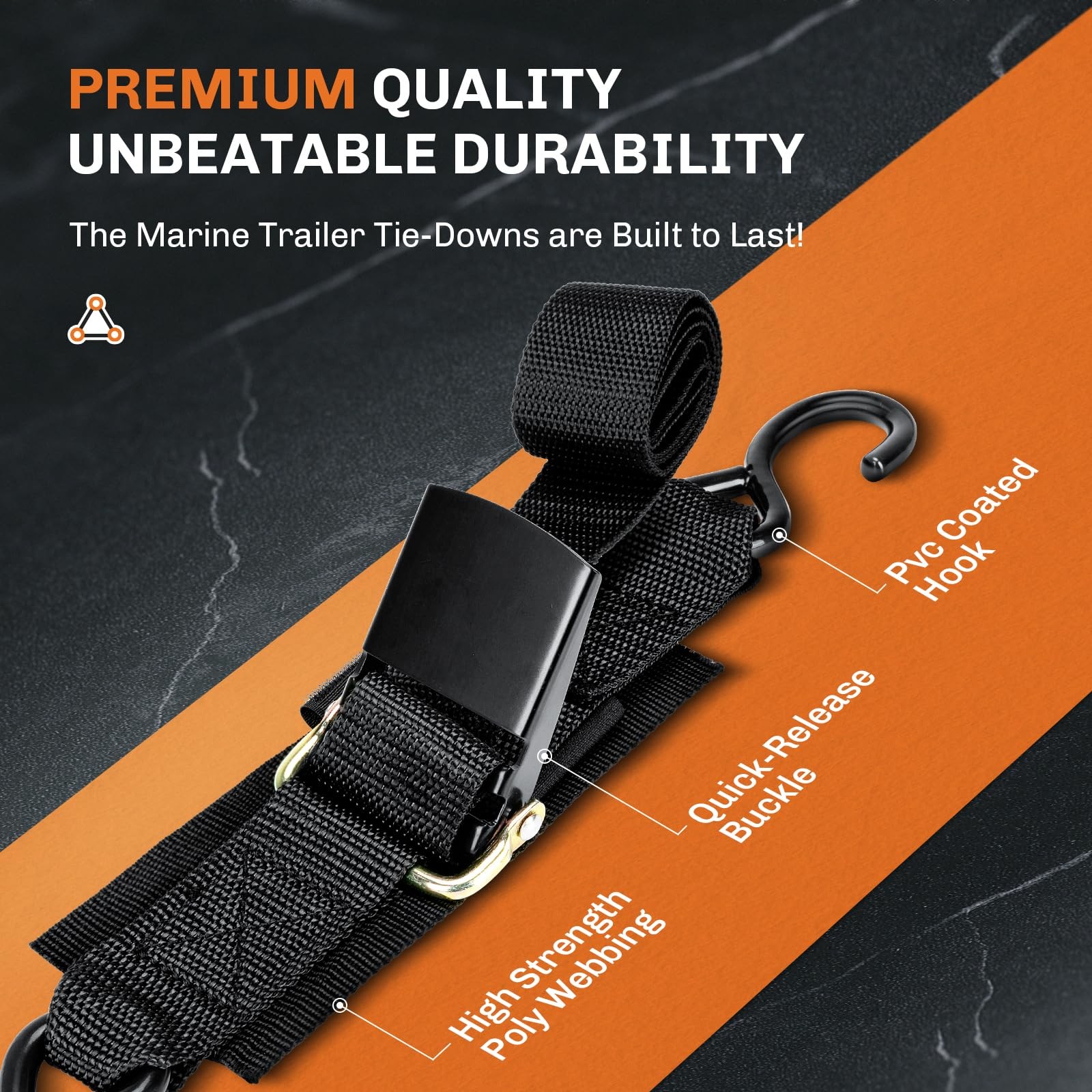WELLUCK Boat Trailer Transom Tie Downs 2 in x 4 ft/1200lbs（2 pack）, Black