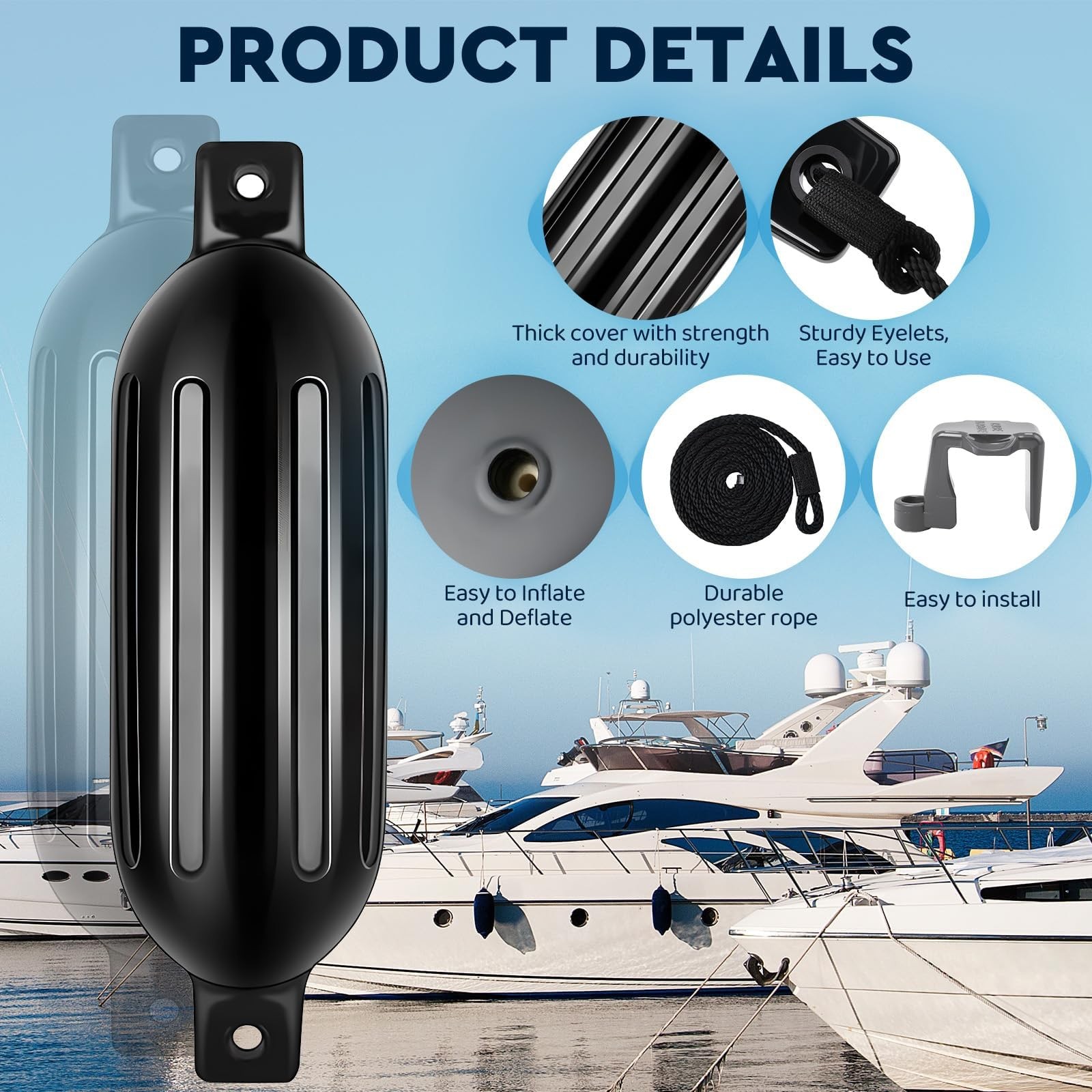 DaisyInner 4 Pack Boat Bumper for Docking Inflatable Boat Fenders with 4 Boat…