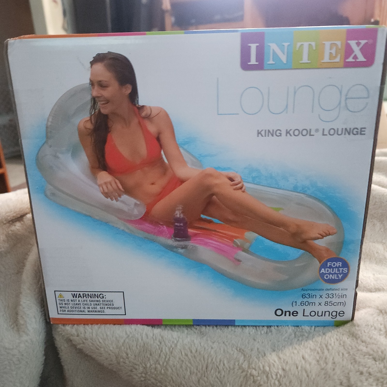 Intex King Kool Inflatable Pool Lounge Float with Headrest and Cup Holder