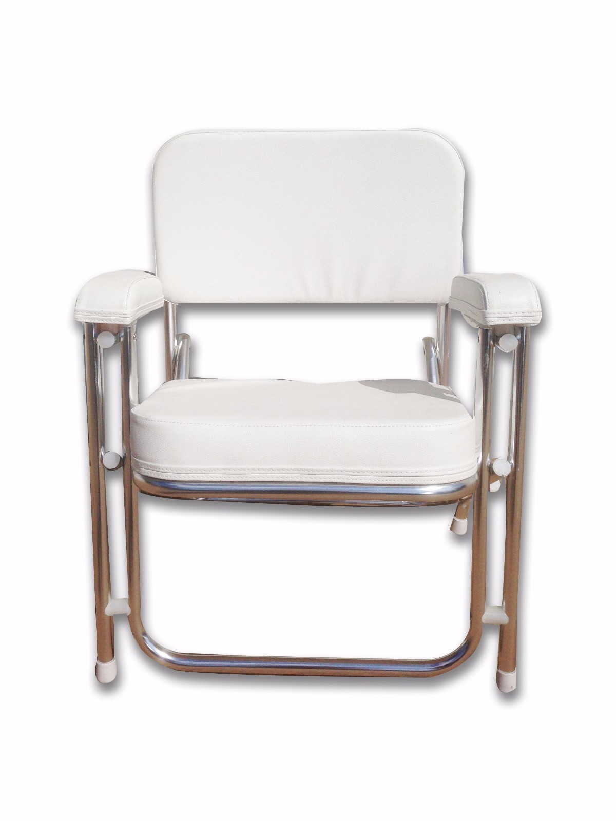 Pactrade Marine Folding Deck Chair White UV Resistant Vinyl 1″ Anodized Aluminum