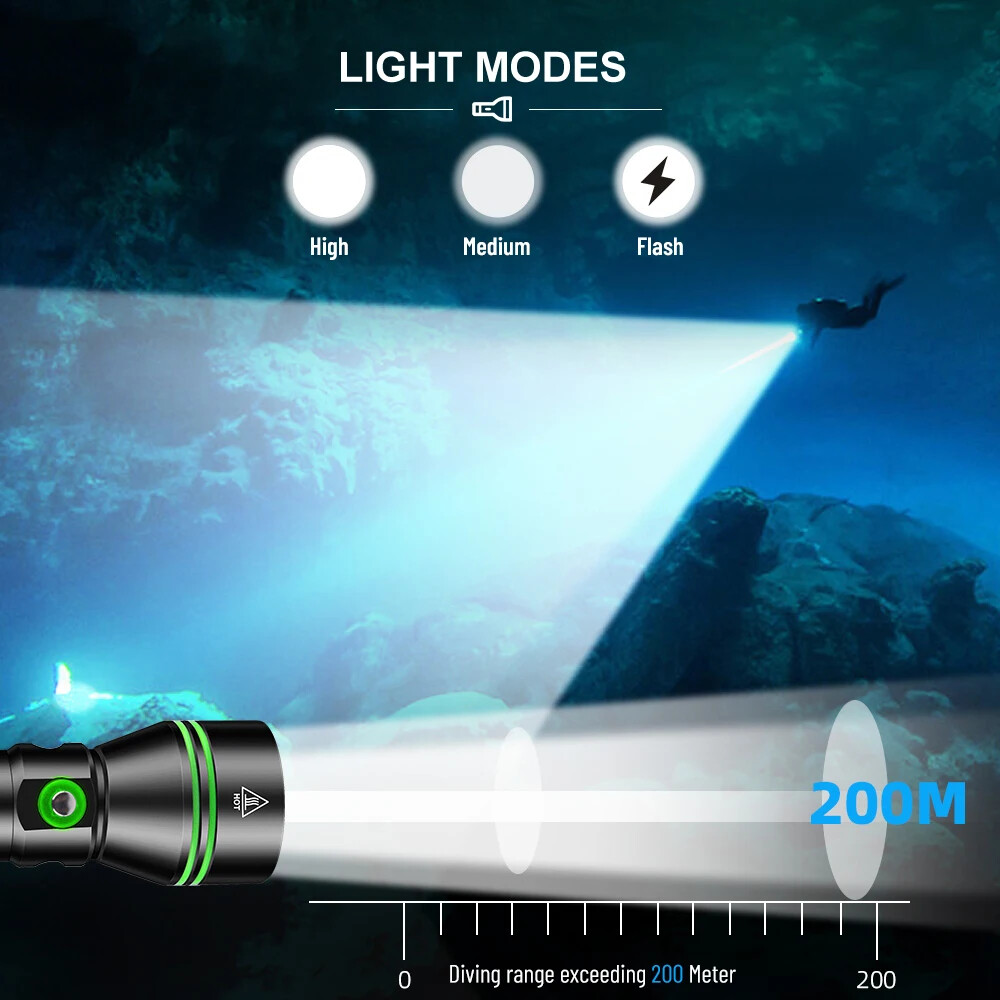50000LM LED Professional Scuba Diving Light Underwater Flashlight Dive 80m US