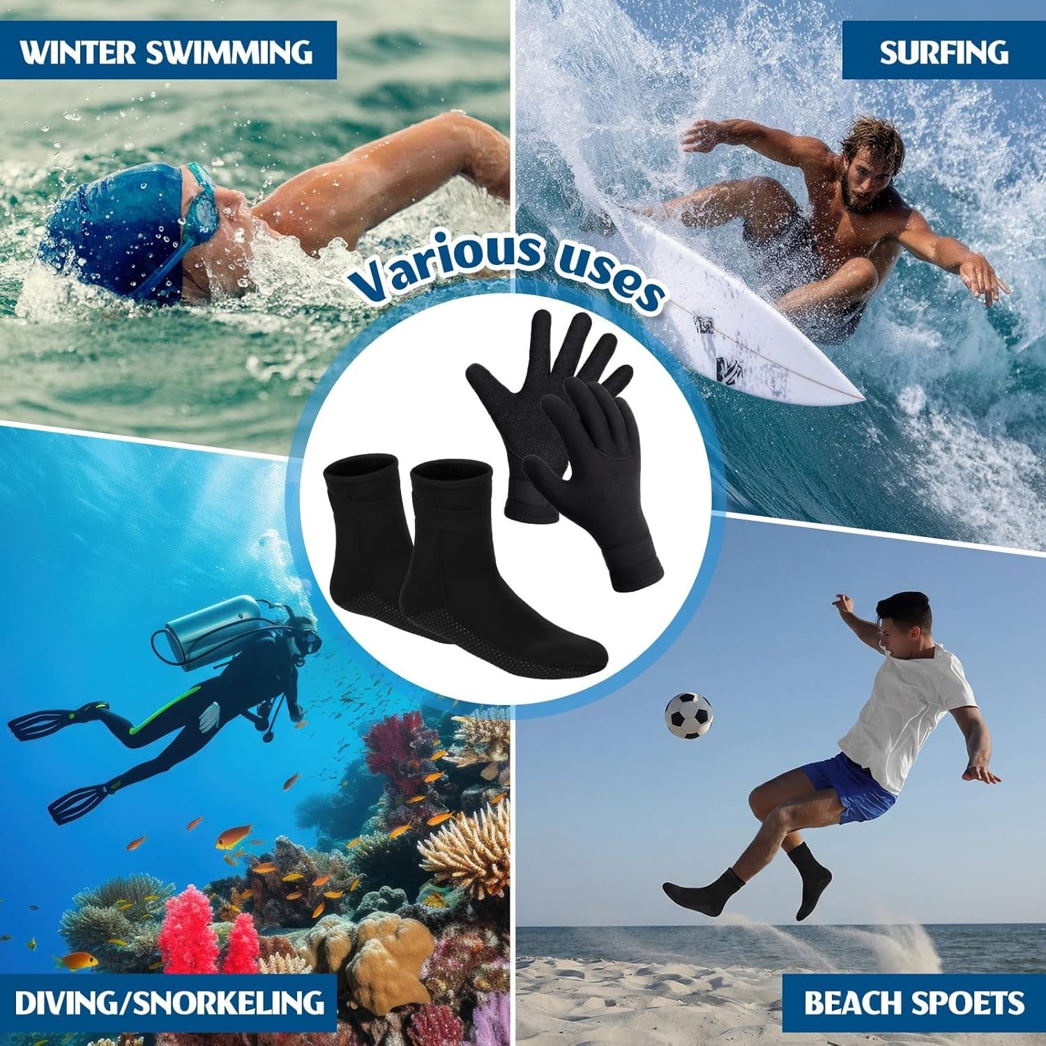 3mm Neoprene Gloves and Socks Diving Wetsuit Waterproof Thermal Gloves and So…
