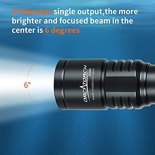 ORCATORCH D580 Scuba Dive Light, Max 530 Lumens Underwater Flashlight with 6 …