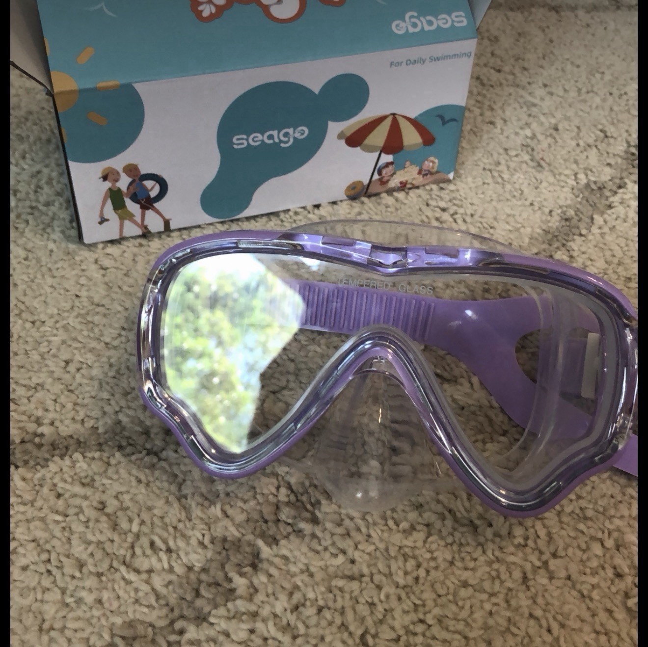 Seago Swim Goggles Tempered Glass Wide Vision 180° Anti-Fog UV Purple