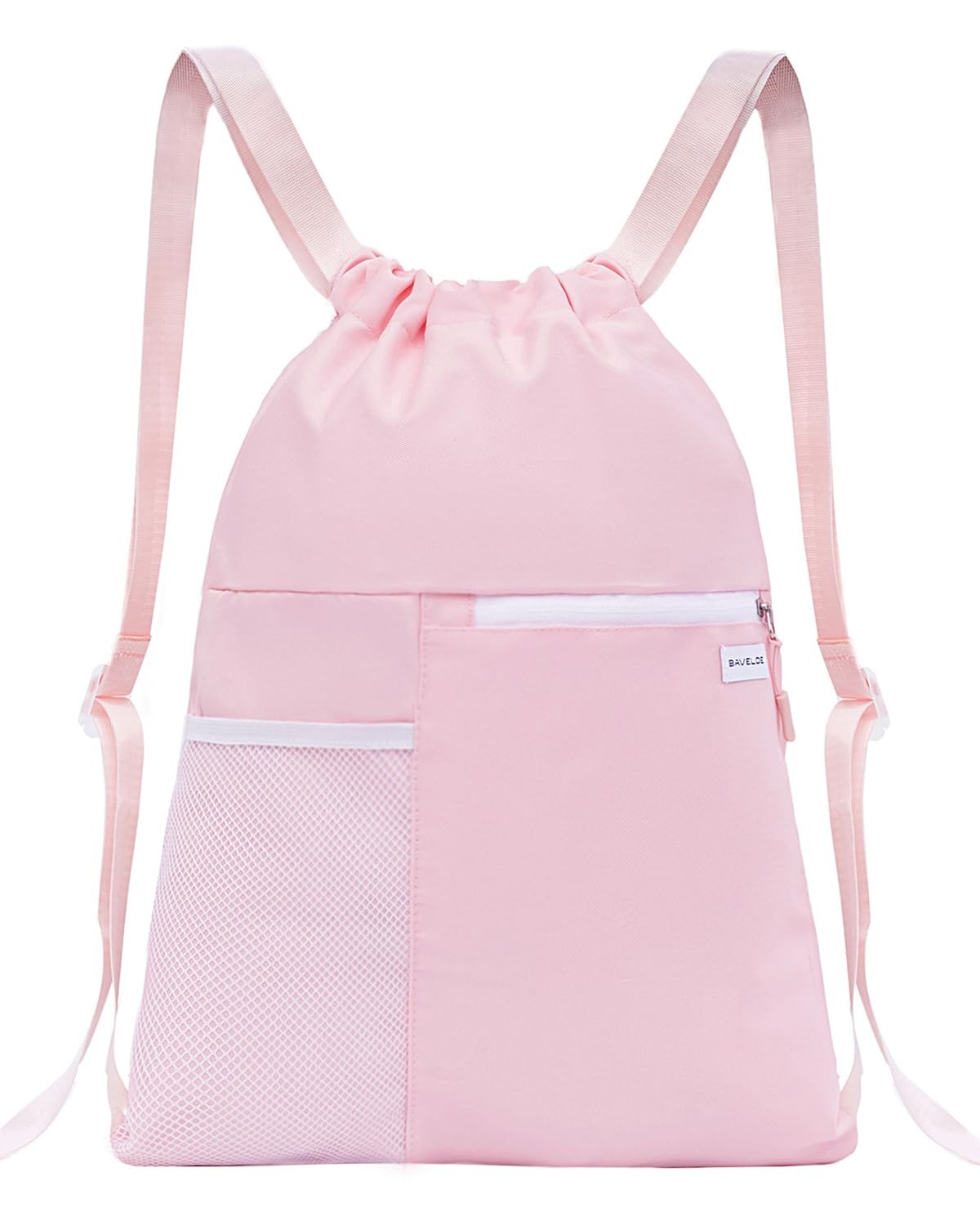 BAVELOE Drawstring Backpack with Mesh Pocket Water Resistant One Size, Pink