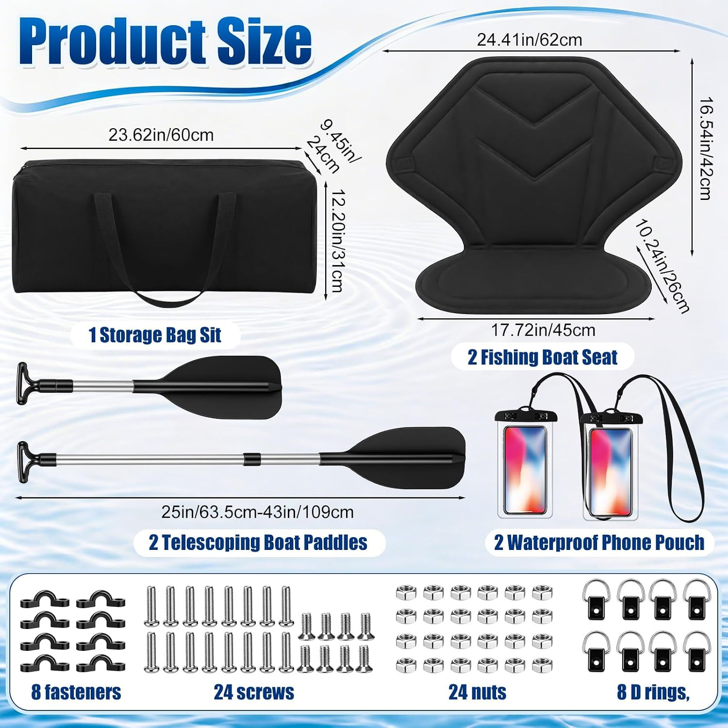 2 Pack Kayak Seats with Back Support and 2 Telescoping Paddles Kayak Seat and Pa